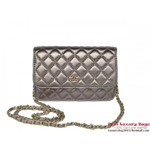 Chanel A33814 Bolso con solapa de piel de oveja plateada Dorado