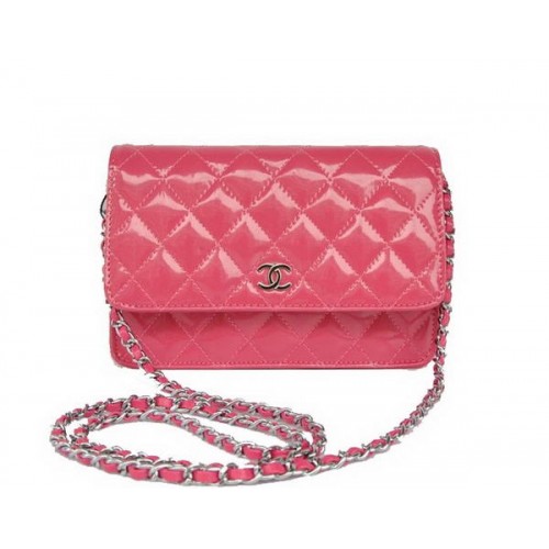 Chanel de calidad superior A33814 Bolso con solapa de charol color melocotón Plata