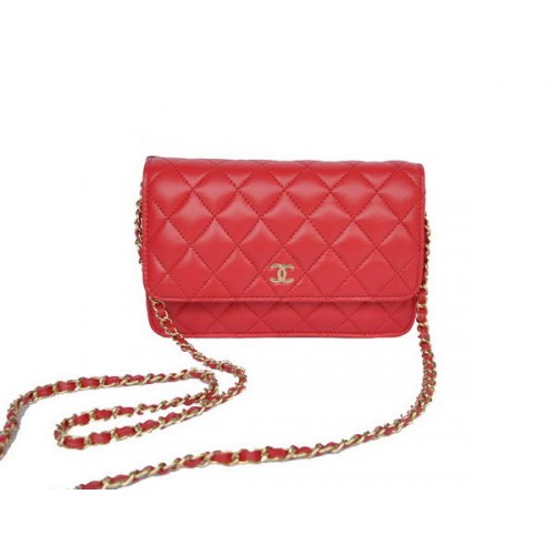 Nuevo Color Chanel A33814 Bolso con solapa de piel de oveja roja Oro