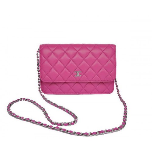 Nuevo Color Chanel A33814 Bolso con solapa de cuero de piel de oveja rosada Plata
