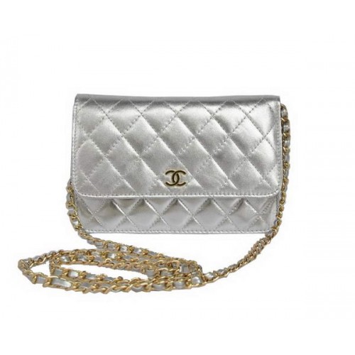 New Color Chanel A33814 Bolso con solapa de piel de oveja plateada Dorado