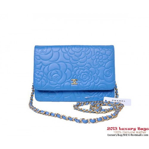 Chanel A47421 Bolso mini con solapa de piel de cordero azul Dorado