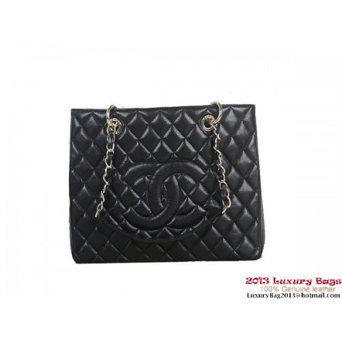 Chanel A50995 Negro Original Cannage Bolso De Hombro De Cuero Dorado