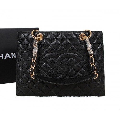 Chanel A50995 Bolso de hombro de cuero original negro dorado