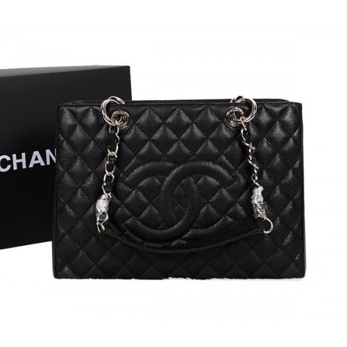 Chanel A50995 Bolso De Hombro De Cuero Original Negro Plata