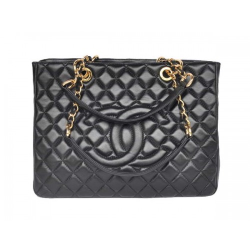 comprar Barato Chanel A50995 Bolso de Hombro de Piel de Oveja Negro Dorado