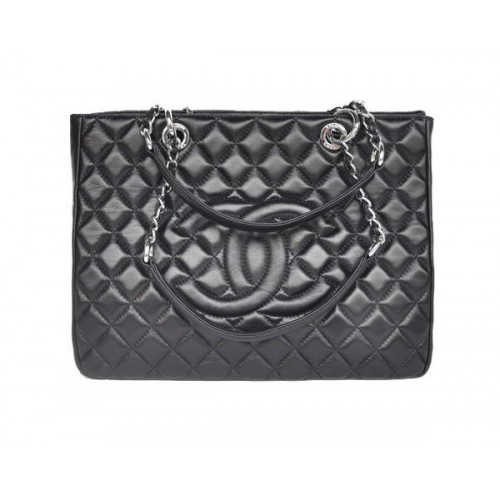 comprar Barato Chanel A50995 Bolso de Hombro de Piel de Oveja Negro Plata