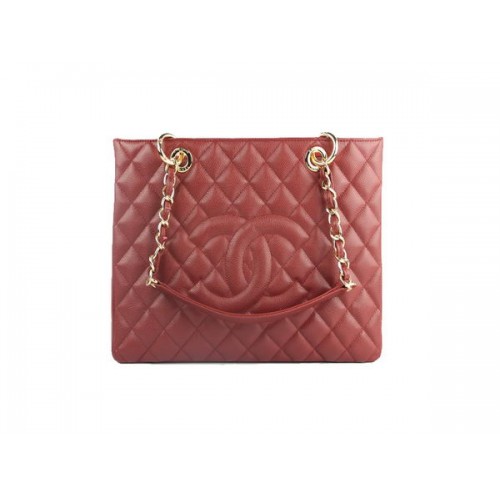 Chanel A50995 Maroon Original Cannage Bolso De Hombro De Cuero Dorado