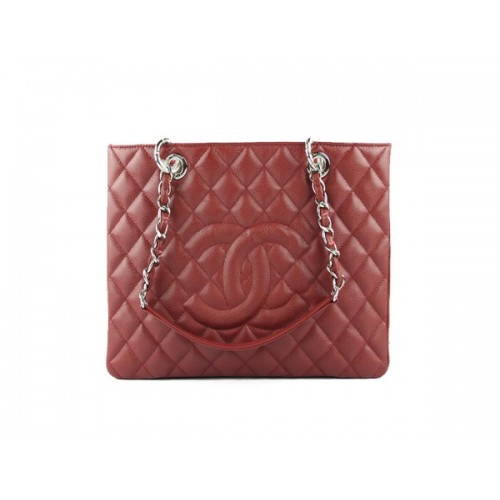 Chanel A50995 Granate Original Cannage Bolso De Hombro De Cuero Plata