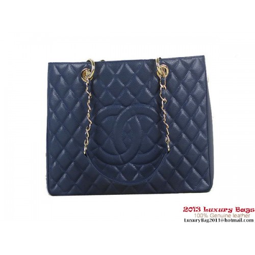 Chanel A50995 RoyalBlue Original Cannage Bolso De Hombro De Cuero Dorado