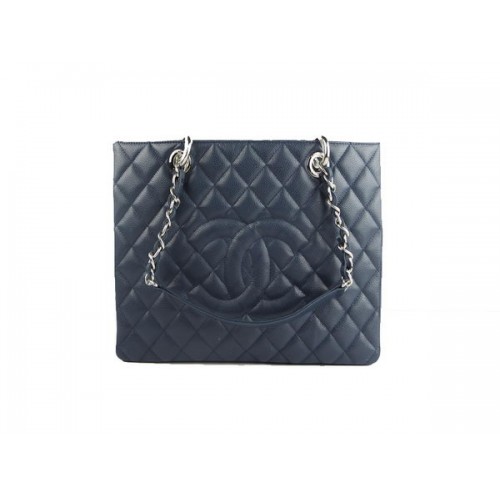 Chanel A50995 RoyalBlue Original Cannage Bolso De Hombro De Cuero Plateado
