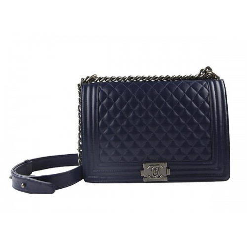 Chanel A67026 Royalblue Large Le Boy Flap Bolso de hombro Plata