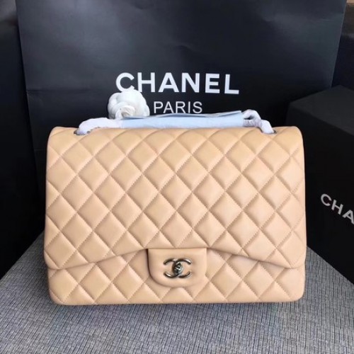 Chanel Maxi Quilted Classic Flap Bag Apricot Sheepskin Leather A58601 Plata