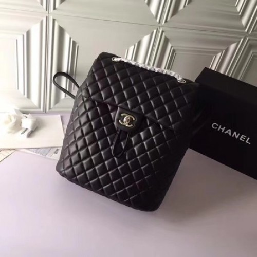 Chanel Mochila Original Piel De Oveja 91122 Negro