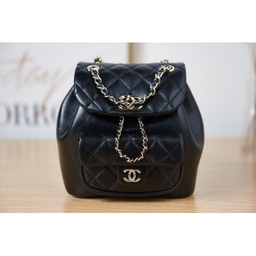 Mochila Chanel piel de oveja cuero original AS2908 negro