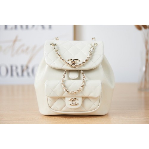 Mochila Chanel piel de oveja cuero original AS2908 blanco