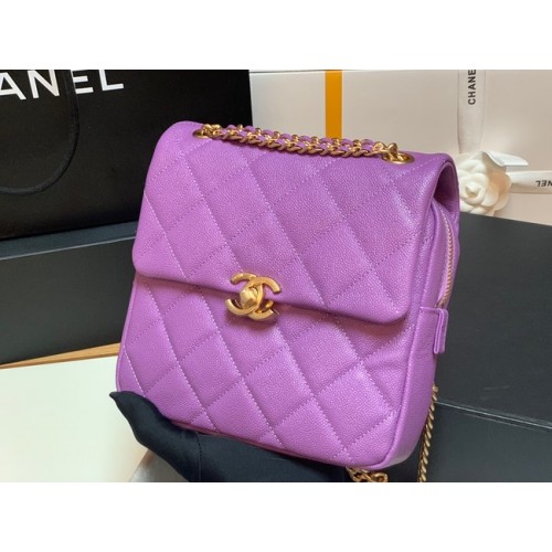 Mochila Chanel de piel de becerro granulada Cuero original AS3108 Lavanda