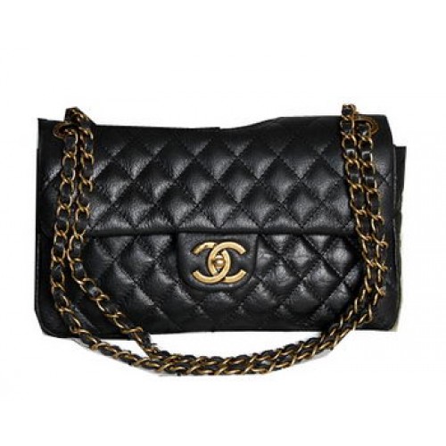 Bolso de hombro con solapa de cuero iridiscente negro Chanel A1274 Latón