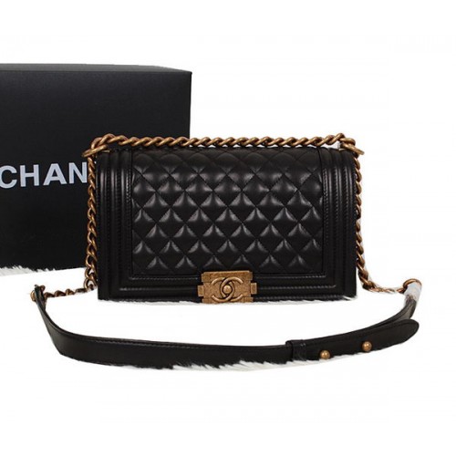 Chanel Black Sheppskin Leather Le Boy Flap Shoulder Bag A67086 Oro