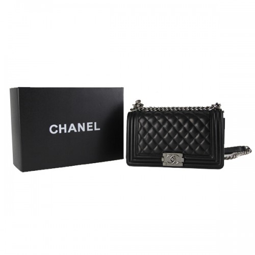 Chanel Boy 2014 Bolso de hombro con solapa en piel de oveja original A67086 Negro