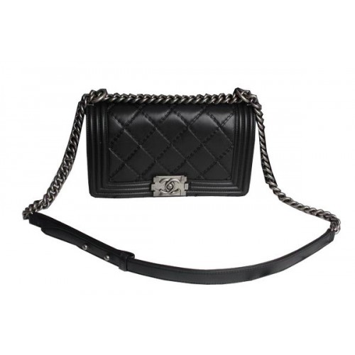 Chanel Boy Flap Bolso de hombro Piel de becerro negra A67086 Plata