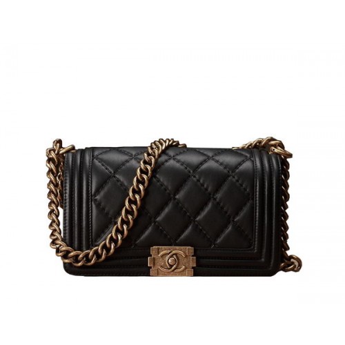 Chanel Boy Flap Bandolera Negro Original Piel De Becerro A67086 Oro