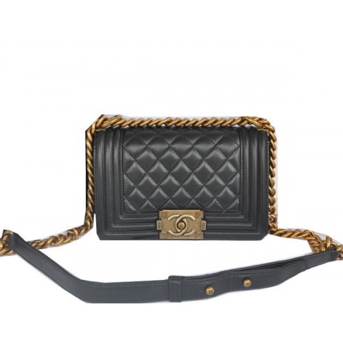 Chanel Boy Flap Bandolera Negro Original Piel De Cordero CHA67085 Oro