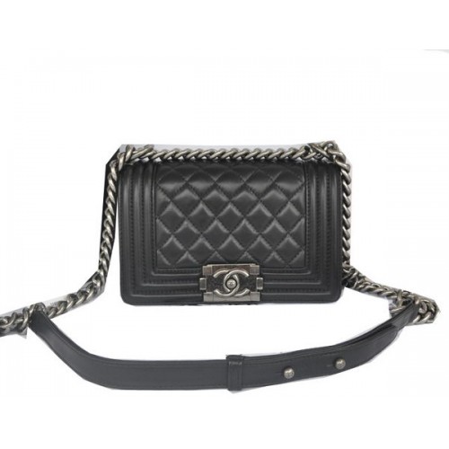 Chanel Boy Flap Bandolera Negro Original Piel De Cordero CHA67085 Plata
