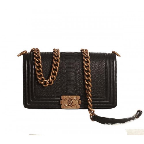 Chanel Boy Flap Bandolera Negro Original Serpiente Cuero A67086 Oro