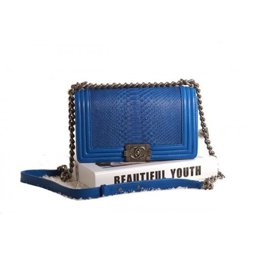 Chanel Boy Flap Bandolera Azul Original Cuero Serpiente A67086 Plata