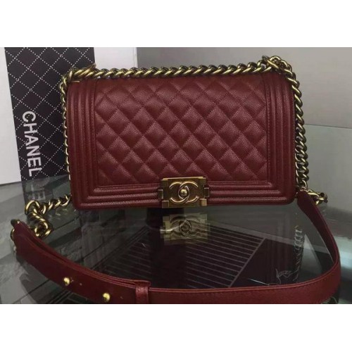 Chanel Boy Flap Shoulder Bag Borgoña Original Piel De Becerro A8708 Bronce