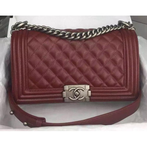 Chanel Boy Flap Bandolera Borgoña Original Piel De Becerro A8708 Plata