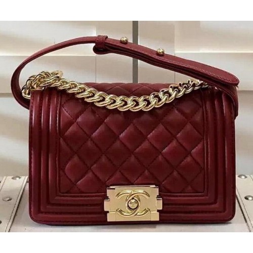 Chanel Boy Flap Shoulder Bag Borgoña Original Piel De Oveja A67085 Oro