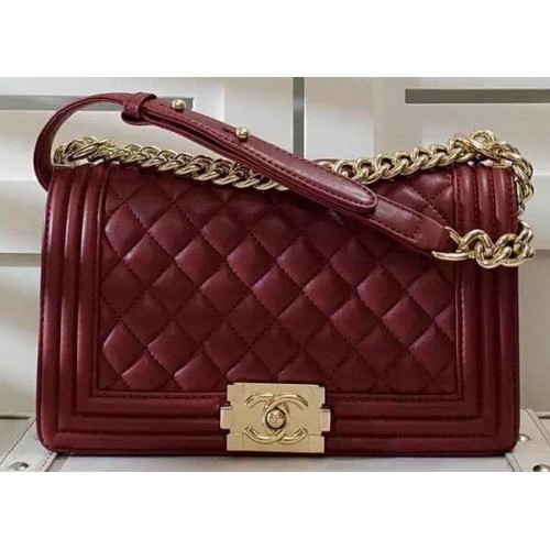 Chanel Boy Flap Shoulder Bag Borgoña Original Piel De Oveja A67086 Oro