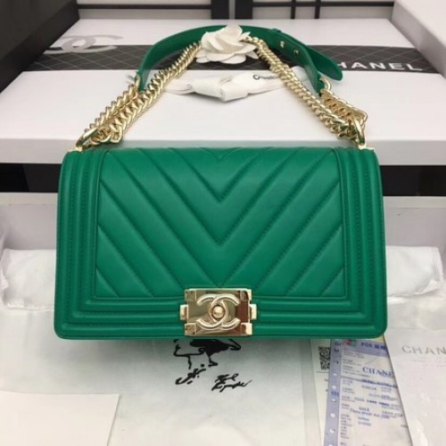 Chanel Boy Flap Shoulder Bag Original piel de oveja cuero A67086 verde