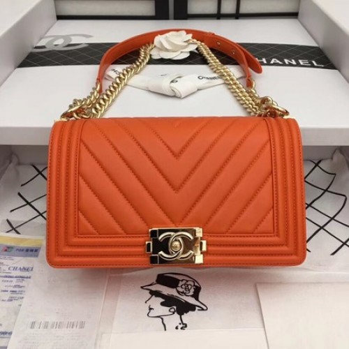 Chanel Boy Flap Shoulder Bag Original Piel de oveja A67086 naranja