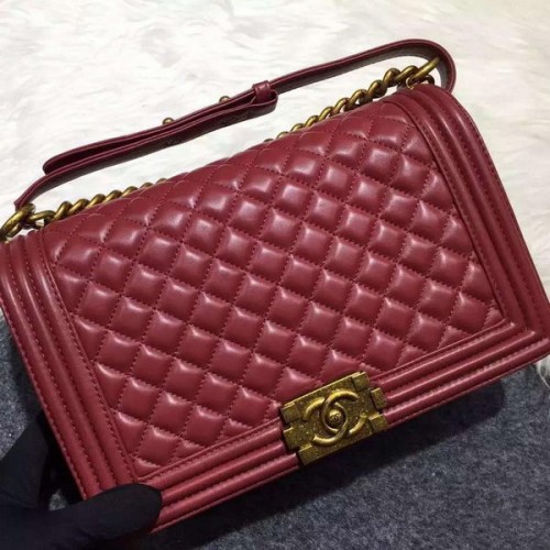 Chanel Boy Flap Bolso de Hombro Original Piel de Oveja A67088 Borgoña