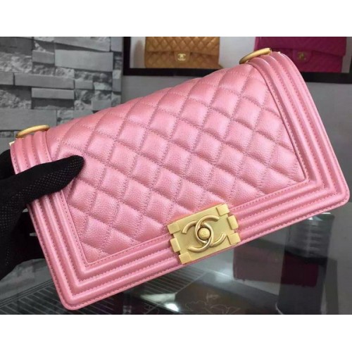 Chanel Boy Flap Bandolera Rosa Original Piel De Becerro A8708 Oro