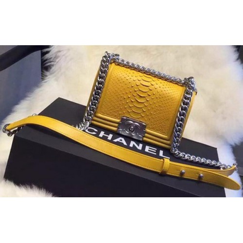 Chanel Boy Flap Shoulder Bag Python Leather A66094 Amarillo