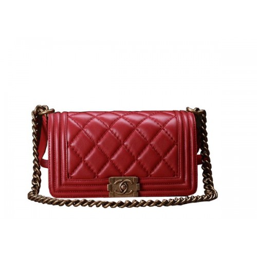 Chanel Boy Flap Bolso de Hombro Rojo Original Piel de Becerro A67086 Oro