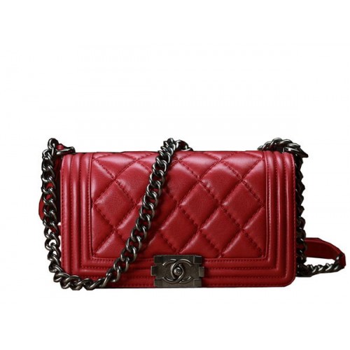 Chanel Boy Flap Bandolera Rojo Original Piel De Becerro A67086 Plata