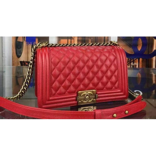 Chanel Boy Flap Bandolera Rojo Original Piel De Becerro A8708 Bronce