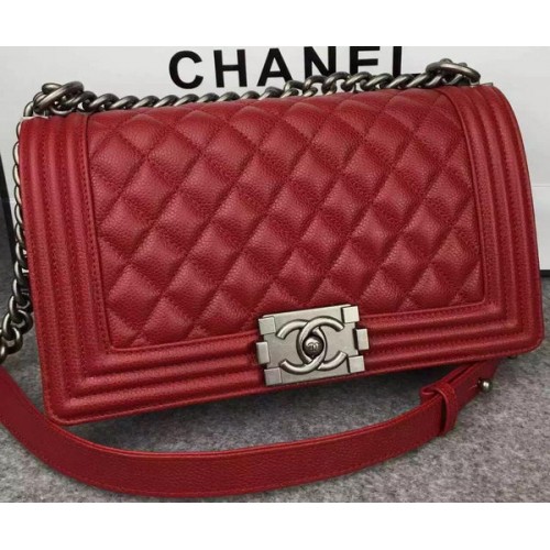 Chanel Boy Flap Bandolera Rojo Original Piel De Becerro A8708 Plata