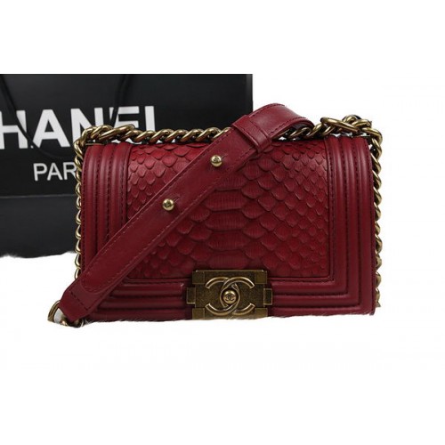 Chanel Boy Flap Shoulder Bag Red Original Python Leather A67085 Oro