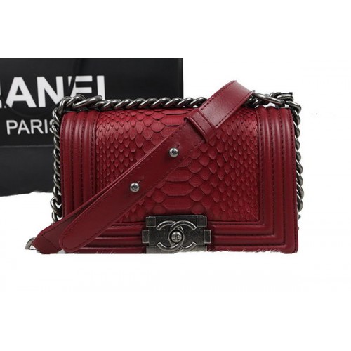 Chanel Boy Flap Shoulder Bag Red Original Python Leather A67085 Plata