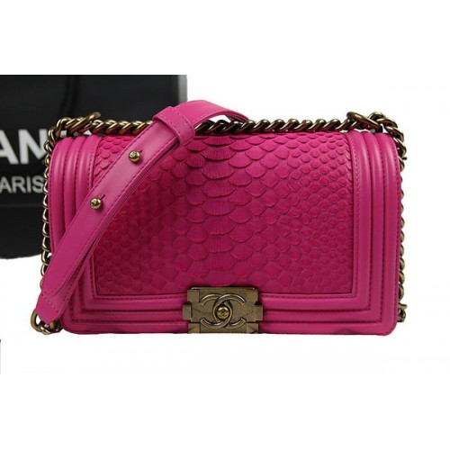 Chanel Boy Flap Shoulder Bag Rose Original Python Leather A67025 Oro