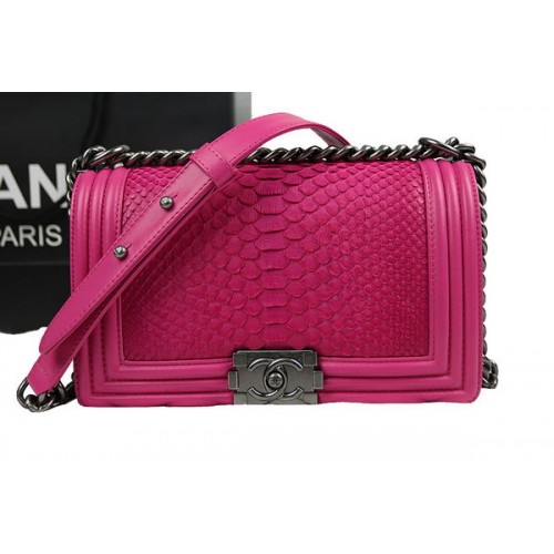 Chanel Boy Flap Shoulder Bag Rose Original Python Leather A67025 Plata