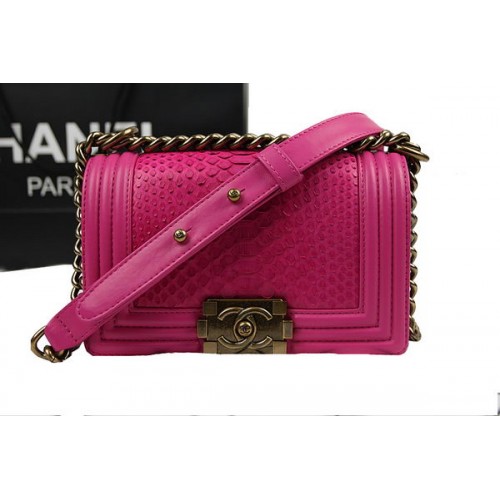 Chanel Boy Flap Shoulder Bag Rose Original Python Leather A67085 Oro