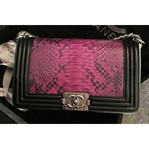 Chanel Boy Flap Shoulder Bag Rose Python Leather A66095 Plata