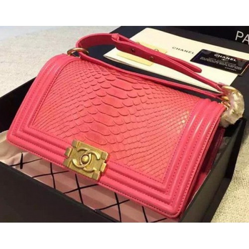 Chanel Boy Flap Shoulder Bag Rosy Python Leather A66095 Oro